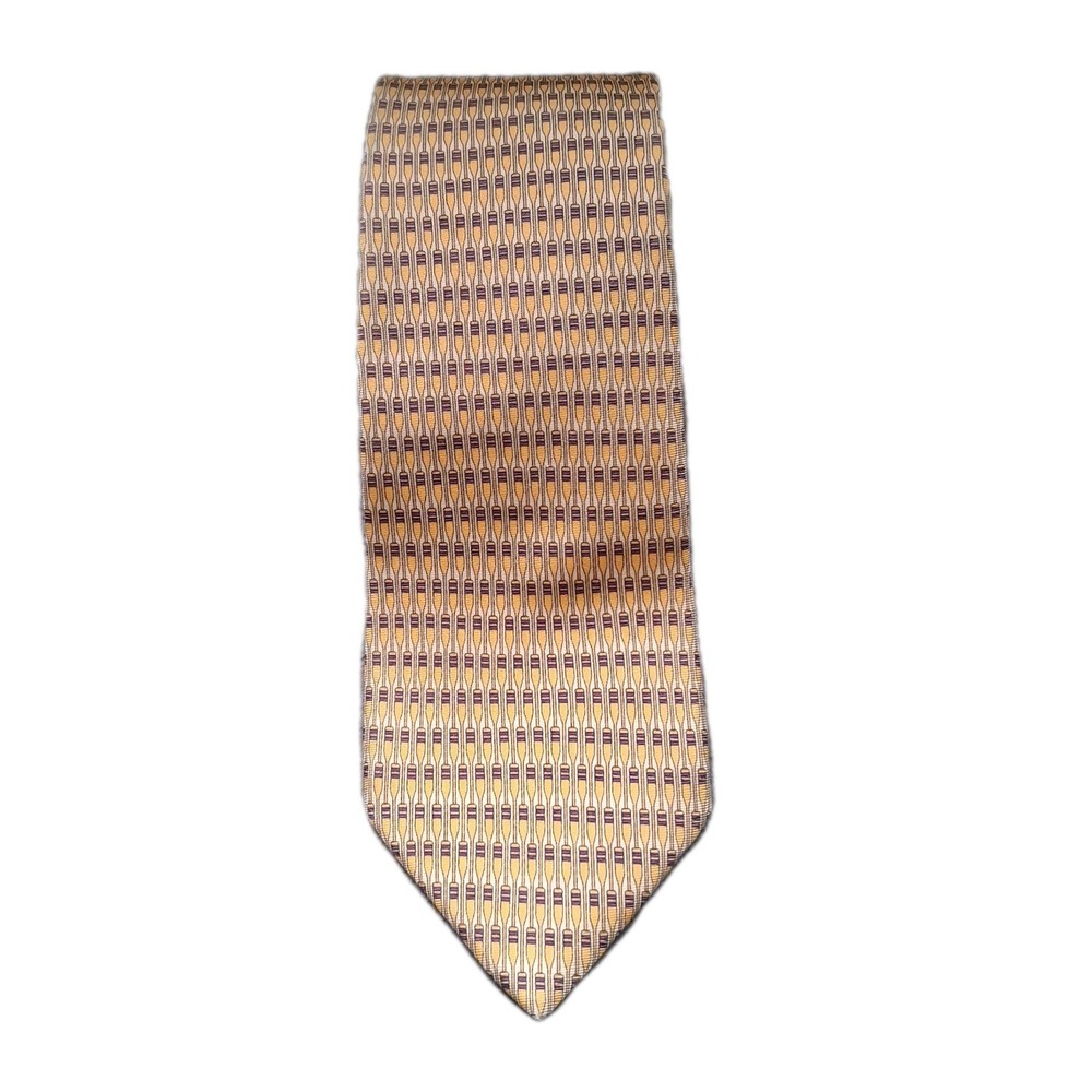 Vintage Gucci 58 X 4"" Brown Geometric Silk Made In Italy Neck Tie - Picture 2 of 11